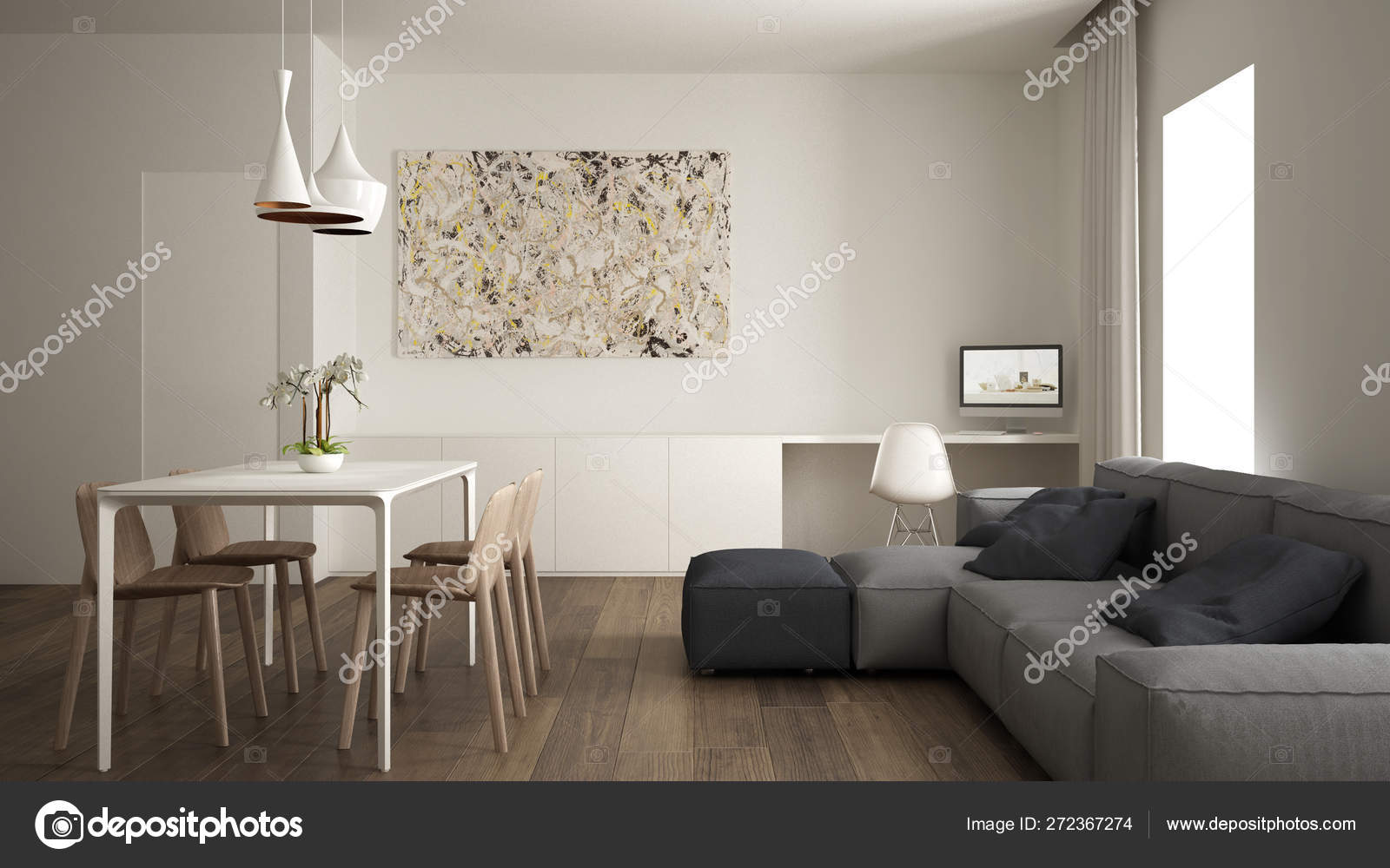 Minimalist living room interior design home working space