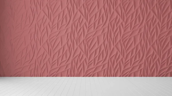 Diseño interior de la habitación vacía, panel rojo y piso en blanco de madera, fondo de arquitectura moderna con espacio de copia, idea de maqueta de plantilla —  Fotos de Stock