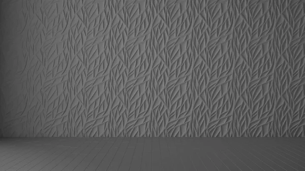 Prázdná konstrukce interiéru místnosti, šedý panel a dřevěná šedá podlaha, moderní architektura s prostorem pro kopírování, nápady pro předlohu — Stock fotografie