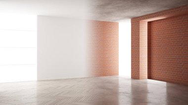 İç tasarım yenileme, öncesi ve sonrası, onarım ve duvar boyama, ringa kemiği parke döşeme, geliştirme adımları, kopya alanı ile ev yenileme kavramı fikir arka plan