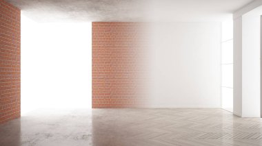 İç tasarım yenileme, öncesi ve sonrası, onarım ve duvar boyama, ringa kemiği parke döşeme, geliştirme adımları, kopya alanı ile ev yenileme kavramı fikir arka plan