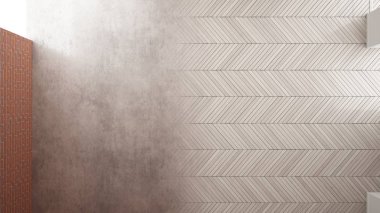 İç tasarım yenileme, öncesi ve sonrası, onarım ve duvar boyama, ringa kemiği parke döşeme, geliştirme adımları, ev yenileme kavramı fikir arka plan, kopya alanı, üst görünüm