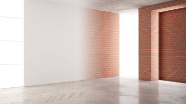 İç tasarım yenileme, öncesi ve sonrası, onarım ve duvar boyama, ringa kemiği parke döşeme, geliştirme adımları, kopya alanı ile ev yenileme kavramı fikir arka plan