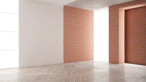 Ev yenileme işlemi, onarım ve duvar resmi, inşaat kavramı yeniden yapılanma. Tuğla ve boyalı duvarlar, parke zemin, duvar döşeme ve covering, mimari iç tasarım