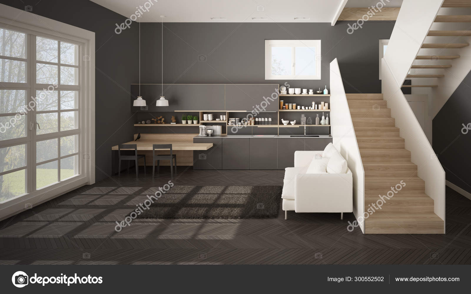 Minimalist Modern White Gray And Wooden Kitchen In