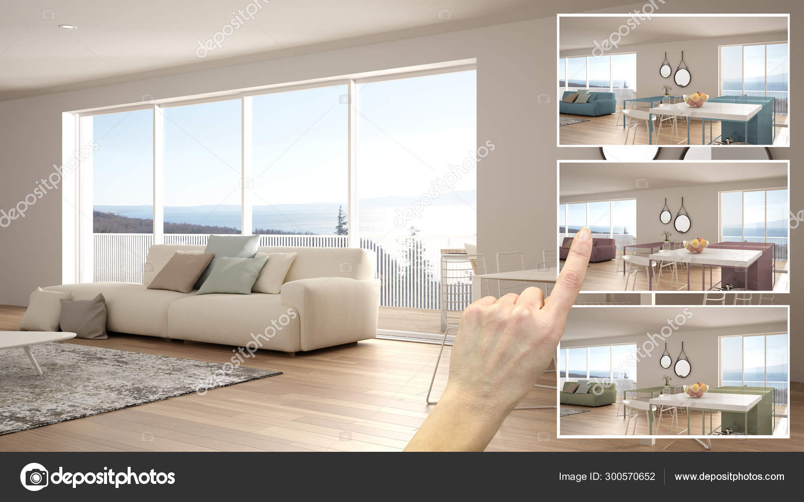 Concepto De Disenador De Arquitecto Mano Que Muestra Los Colores Modernos De La Sala De Estar