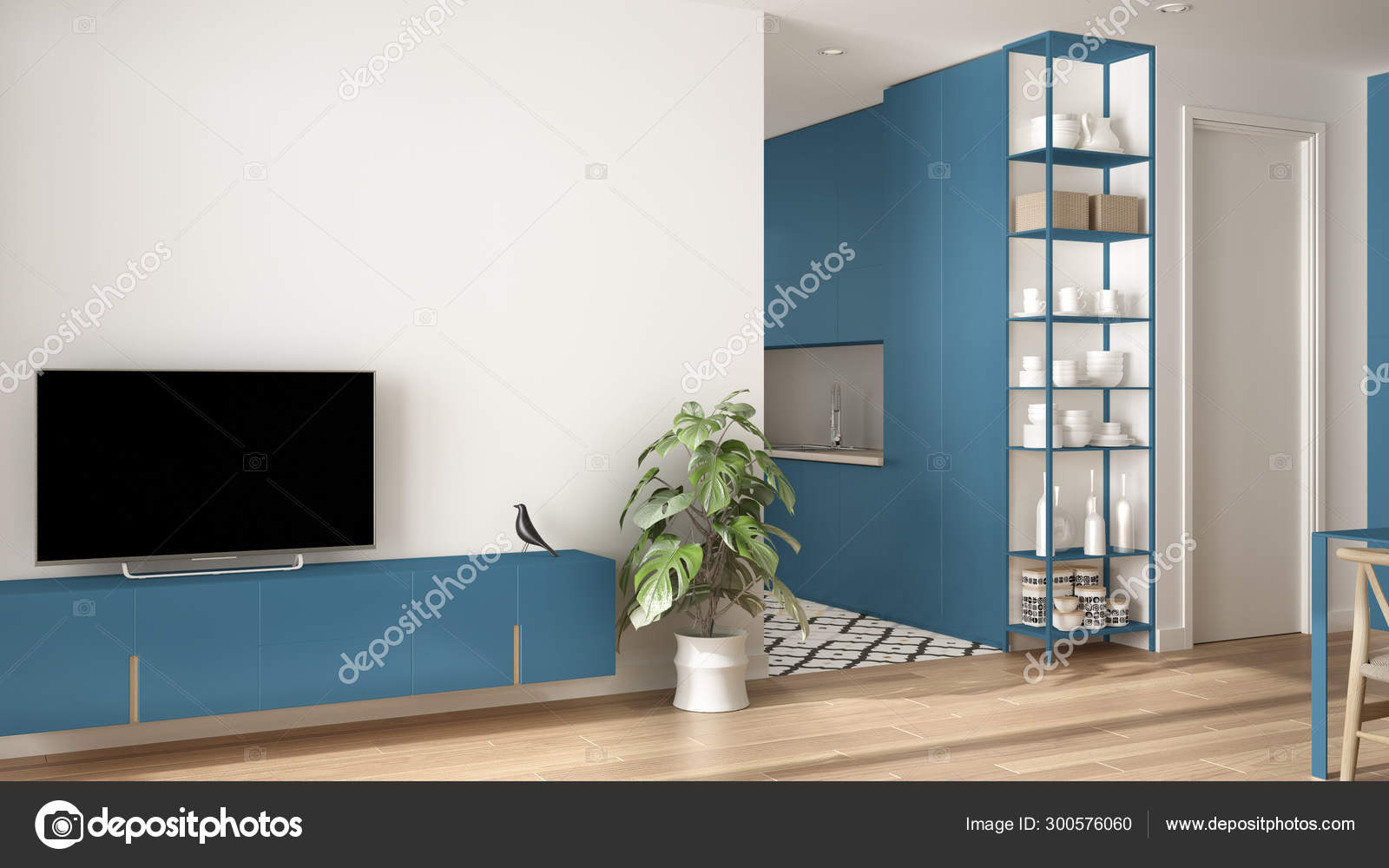 Minimalist blue 2024 living room