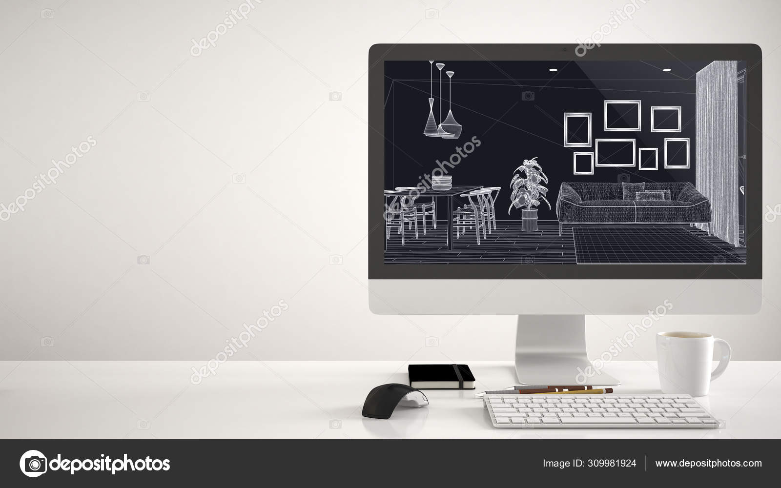 Architect House Project Concept Desktop Computer On White