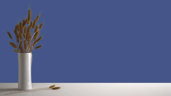 Plateau Blanc Étagère Avec Vase Poterie Avec Pailles Plantes Sèches — Photo