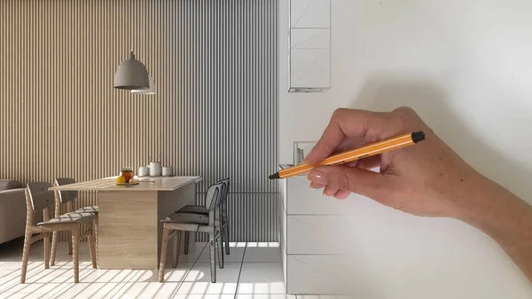 Architect Interieur Ontwerper Concept Met Hand Tekenen Van Een Ontwerp — Stockfoto