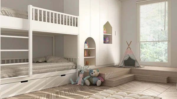 Chambre Enfants Minimaliste Moderne Dans Des Tons Pastel Blanc Parquet — Photo