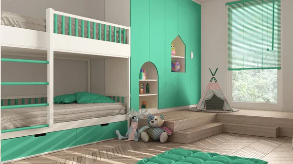 Moderna Habitación Minimalista Para Niños Tonos Pastel Turquesa Suelo Parquet —  Fotos de Stock