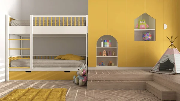 Chambre Enfants Minimaliste Moderne Dans Des Tons Pastel Jaune Parquet — Photo