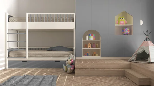 Moderna Habitación Minimalista Para Niños Tonos Pastel Grises Suelo Parquet —  Fotos de Stock