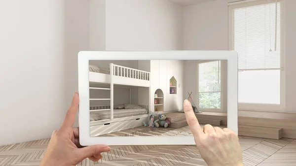 Concept Réalité Augmentée Tablette Maintien Main Avec Application Utilisée Pour — Photo