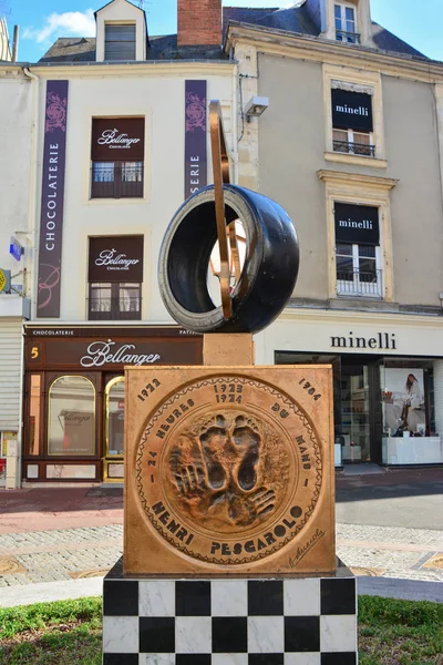 Mans Francie Října 2017 Bronzový Památník Emblémem Závodech Hodin Mans — Stock fotografie