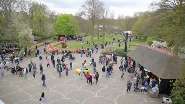 Lisse, Netherlands - April 17, 2019: Numerous people walk in a Keukenhof park — Stock Video