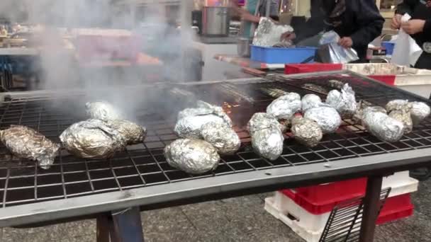 Dieppe France Novembre 2019 Foire Hareng Coquille Pétoncle Beaucoup Pommes — Video