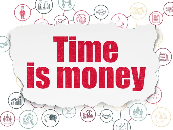 Conceito de negócio: Tempo é dinheiro no fundo papel rasgado — Fotografia de Stock