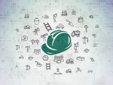 İnşa kavramı: dijital veri kağıt arka plan üzerinde güvenlik kask