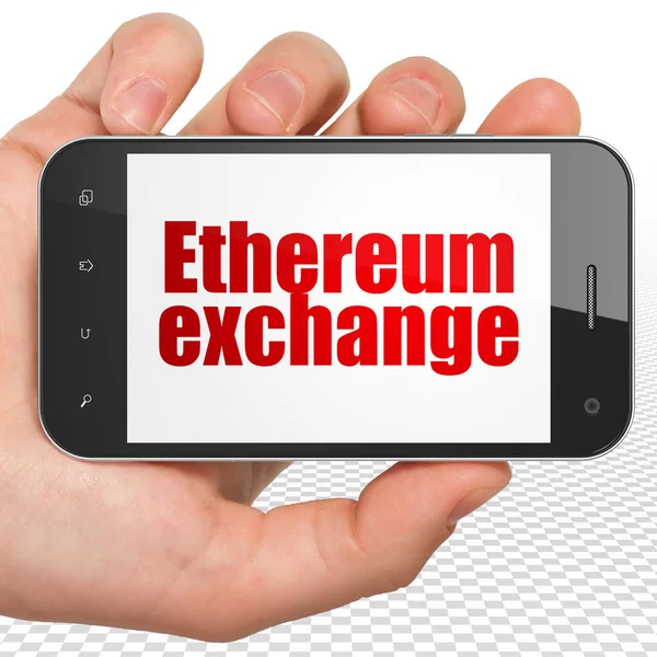 Blockchain kavramı: el Holding Smartphone ile ekranda Ethereum değişim