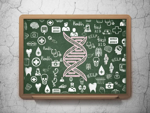 Health concept: Chalk Pink DNA icon on School board background with  Hand Drawn Medicine Icons, 3D Rendering