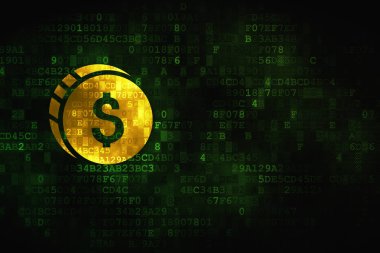 Para kavramı: dolar sikke dijital arka plan üzerinde