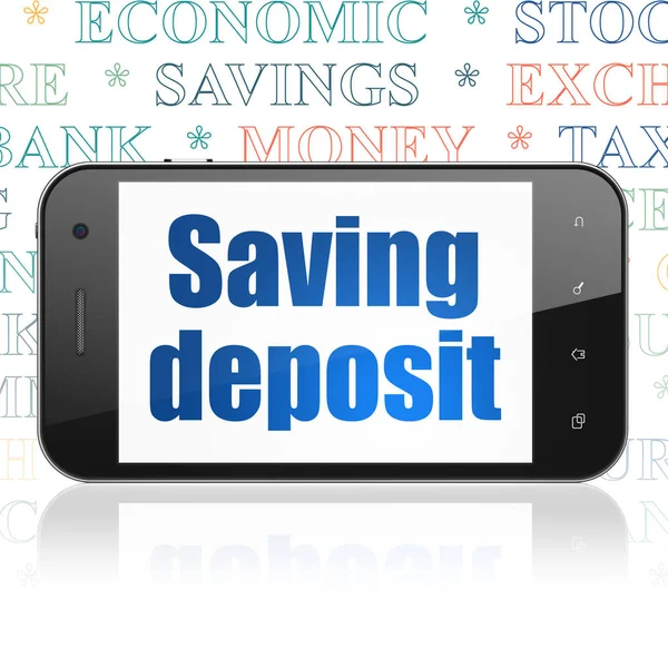 Concetto di denaro: Smartphone con deposito di risparmio in mostra — Foto Stock
