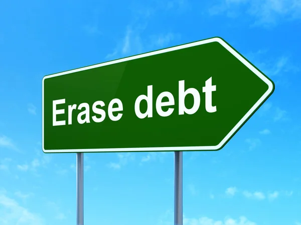 Üzleti koncepció: adósság törlése a közúti jel háttér — Stock Fotó