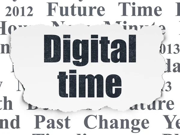 Концепция хронологии: Цифровое время на фоне порванной бумаги — стоковое фото