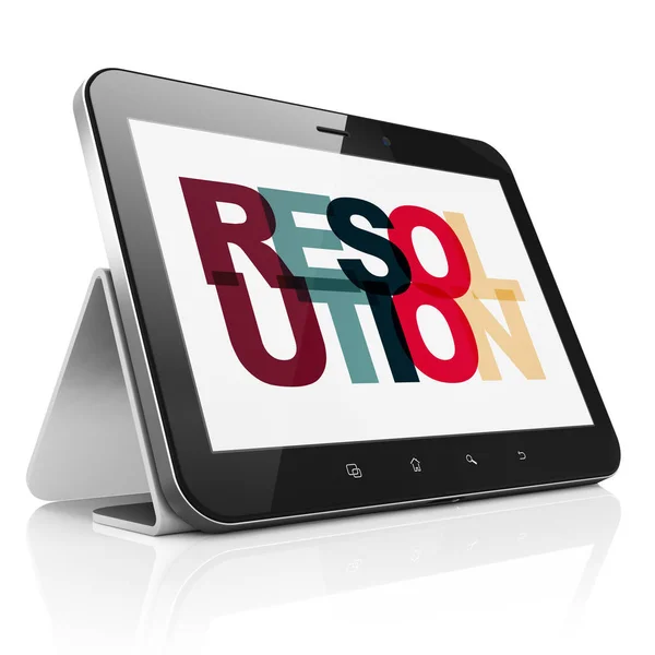 Law concept: Tablet PC met resolutie op display — Stockfoto