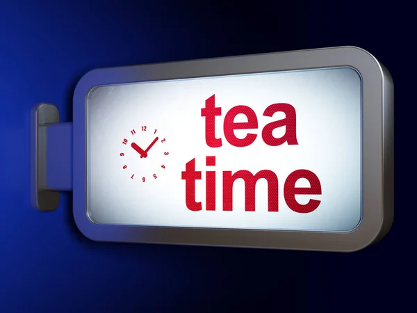 Tijd concept: Tea Time en klok op billboard achtergrond — Stockfoto