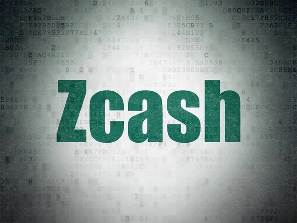 Концепция блокчейна: Zcash на фоне цифровой документации — стоковое фото