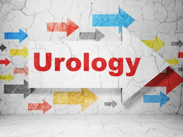 Conceito de saúde: seta com urologia no fundo da parede grunge — Fotografia de Stock