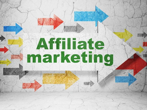 Üzleti koncepció: a grunge háttér Affiliate Marketing nyíl — Stock Fotó