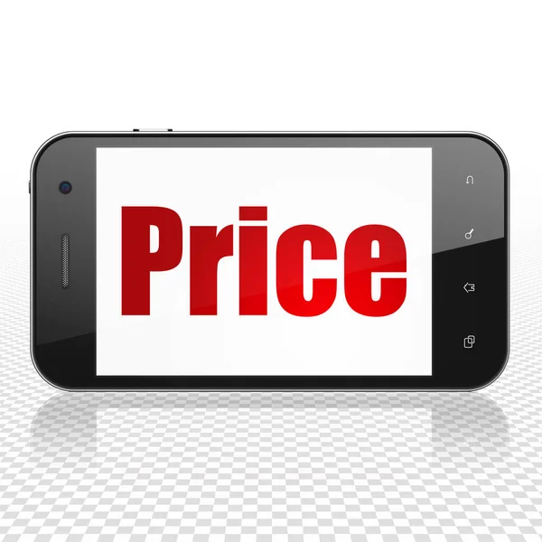 Conceito de marketing: Smartphone com preço em exibição — Fotografia de Stock