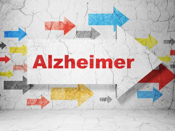 Медицинская концепция: стрела с Альцгеймером на фоне стен гранжа — стоковое фото