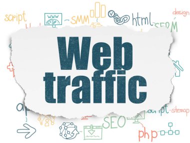 Web Tasarım: Web trafiği yırtılmış kağıt arka plan üzerinde