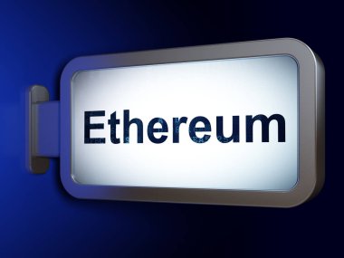 Cryptocurrency kavramı: billboard arka plan üzerinde Ethereum
