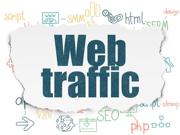 Концепция веб-дизайна: Web Traffic on Torn Paper background — стоковое фото