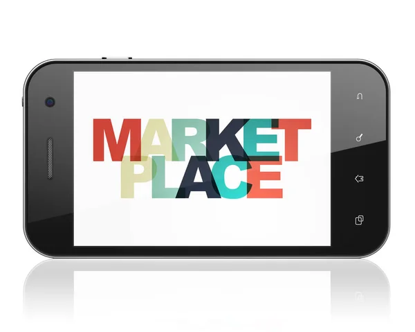 Werbekonzept: Smartphone mit Marktplatz auf dem Display — Stockfoto