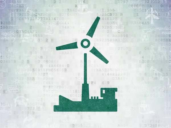 Herstellungskonzept: Windmühle auf digitalem Datenpapier-Hintergrund — Stockfoto