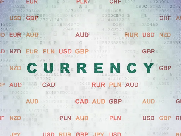 Koncepcja pieniądza: waluty na tle cyfrowych danych papierze — Zdjęcie stockowe