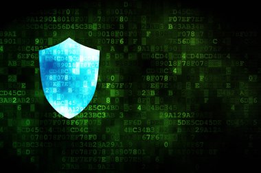 Emniyet konsepti: dijital arka plan üzerinde kalkan