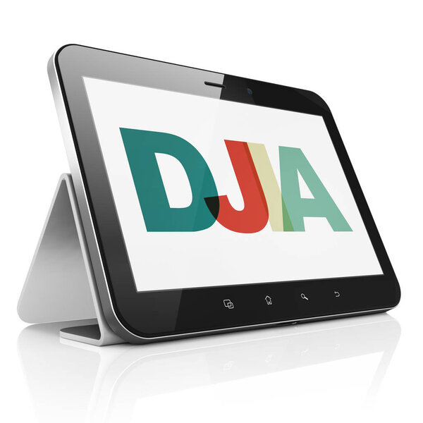 Stock market indexes concept: Tablet Computer with DJIA on  display