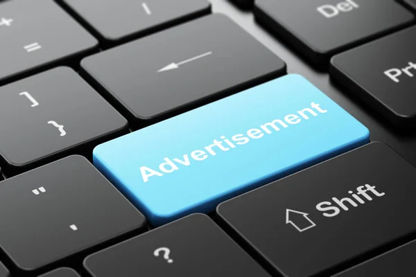 Marketing koncepció: reklám a számítógép billentyűzet háttér — Stock Fotó