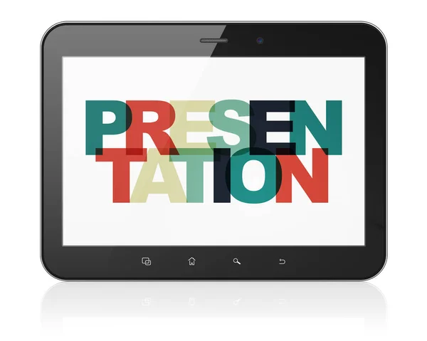 Marketingkonzept: Tablet-Computer mit Präsentation — Stockfoto