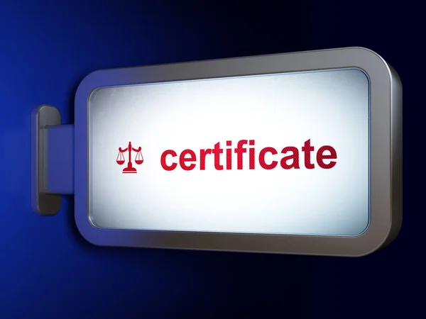 Hukuk kavramı: sertifika ve ölçekler üzerinde billboard arka plan — Stok fotoğraf