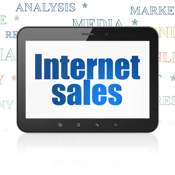 Concepto de marketing: Tablet Computer con ventas de Internet en pantalla — Foto de Stock