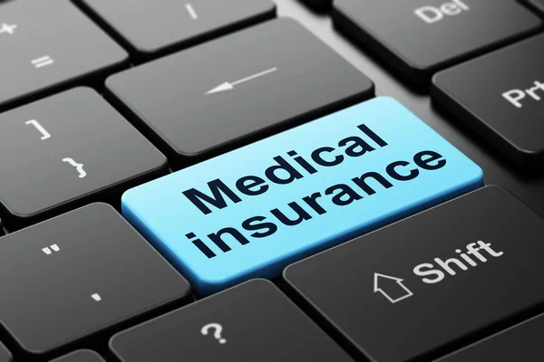 保険の概念: コンピューター キーボードの背景に医療保険 — ストック写真